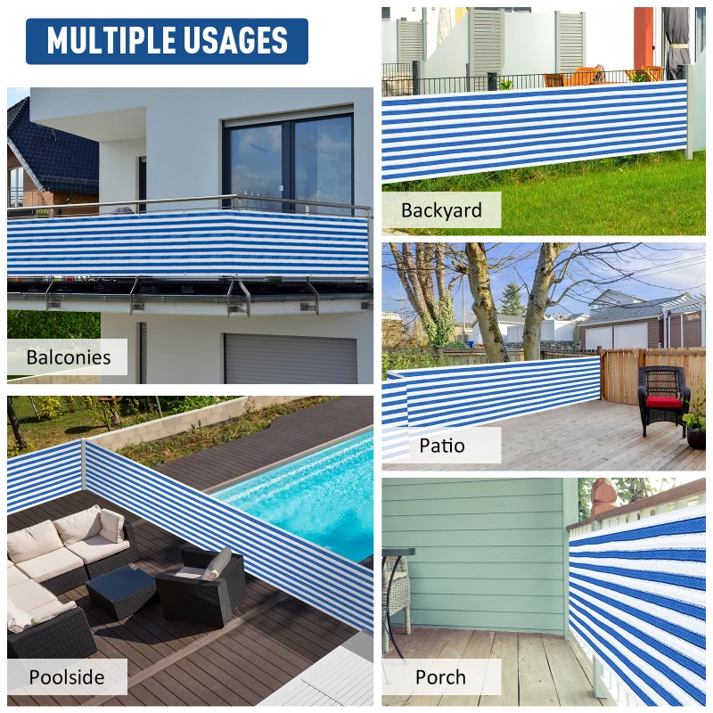 Telo Protettivo in HDPE, Copertura Frangivento per Balcone e Giardino, Bianco e Blu (5m x 0.9 m)