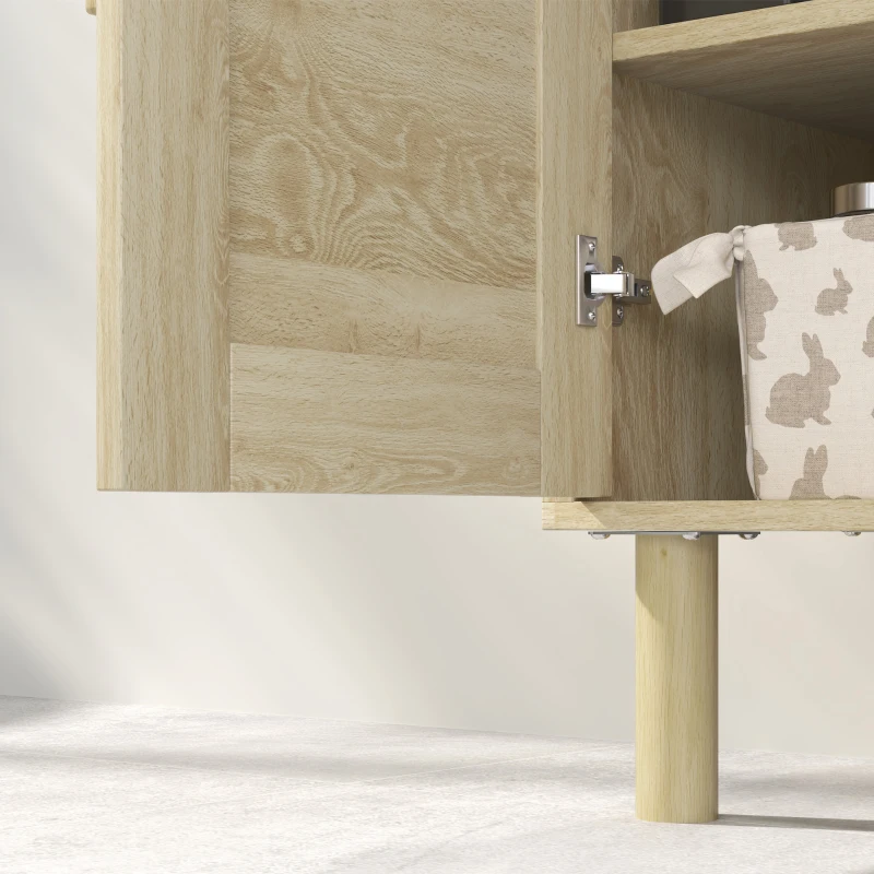 HOMCOM Meuble salle de bain sous lavabo meuble sous lavabo portes en rotin pieds bois de pin 2 niveaux 60 x 30 x 60 cm chêne