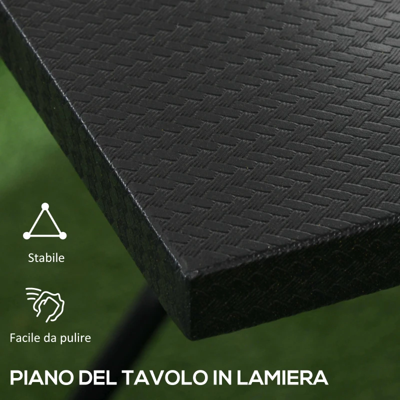 Outsunny Tavolino da Esterni Pieghevole in Acciaio con Piedini Antiscivolo, 60x60x71 cm, Nero