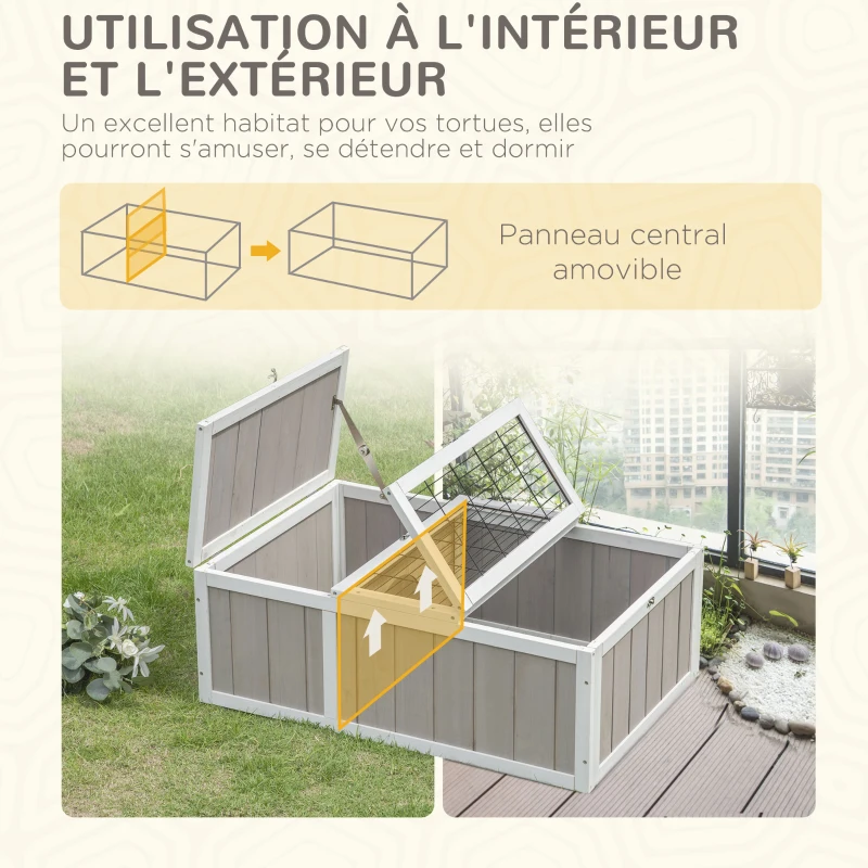 PawHut Maison enclos cage pour petit animal tortue avec 2 espaces dim. 91,5L x 61l x 33H cm - bois de sapin