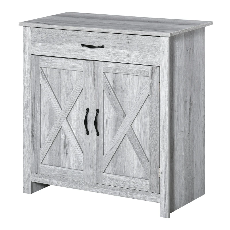HOMCOM Buffet salon, meuble de rangement avec tiroir, 2 portes de grange et étagère réglable, buffet salle à manger et cuisine, 80 x 39,7 x 80 cm, aspect bois gris clair