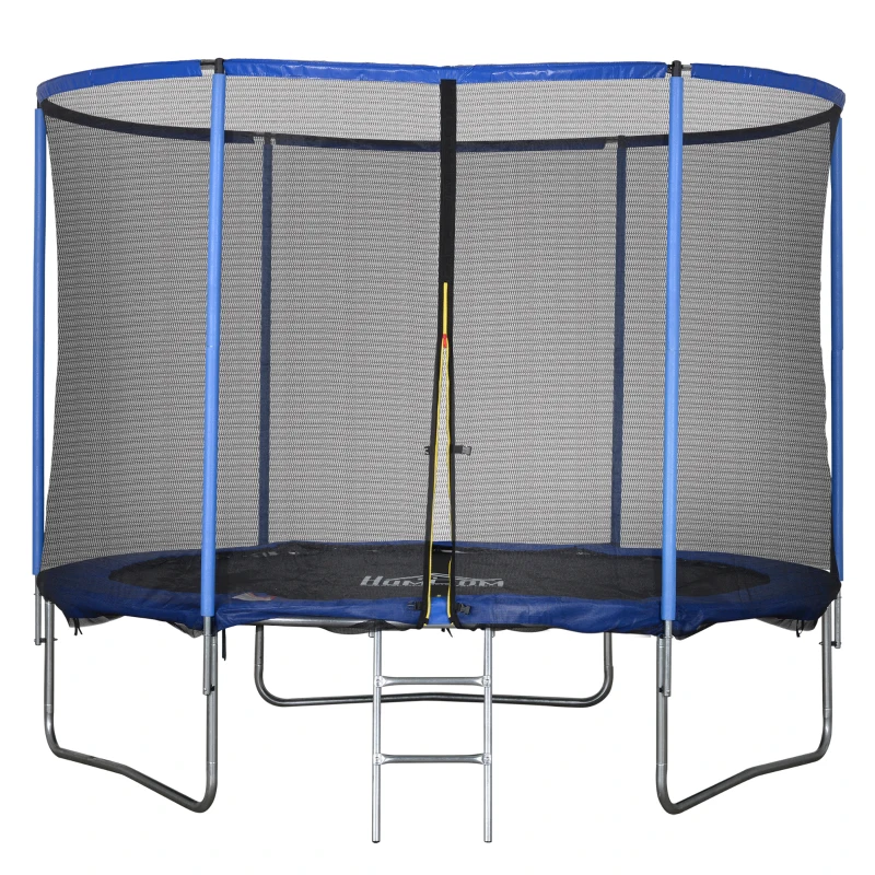 HOMCOM Trampolino Elastico da Esterno, Tappeto Elastico per Bambini e Adulti da Giardino con Rete di Sicurezza e Bordo Imbottito, Giochi da Giardino e Casa, Ø305x248cm, Blu e Nero