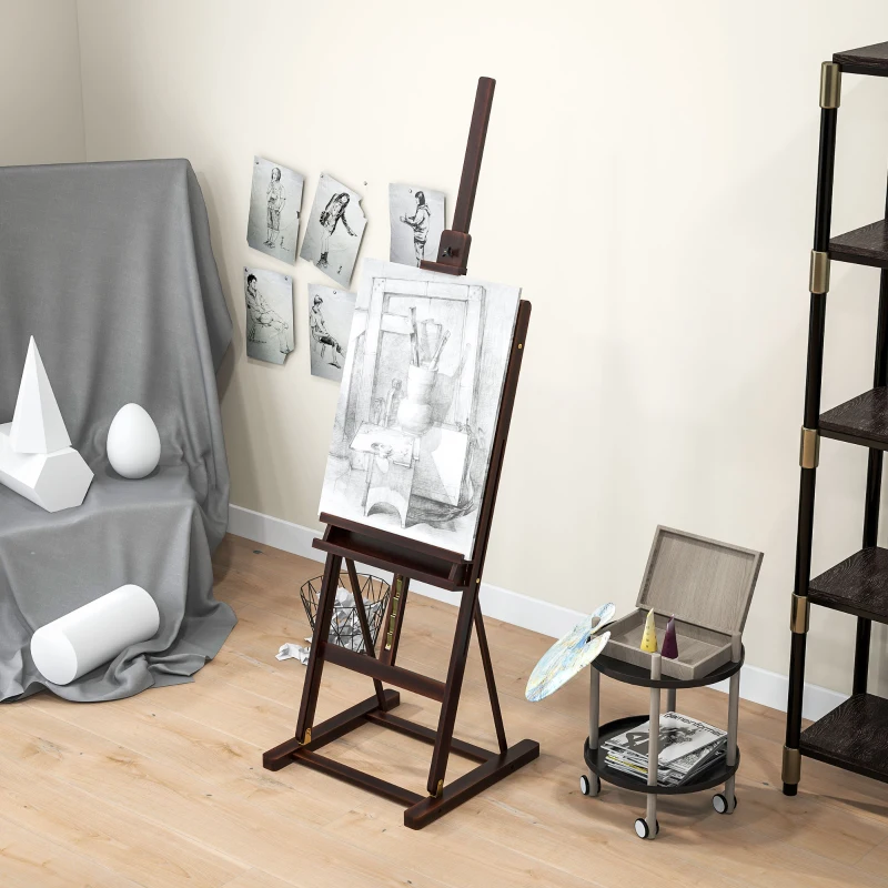 Vinsetto Chevalet en bois hauteur réglable 171-230cm Chevalet Peinture avec rangement inclinaison réglable 80° max. marron