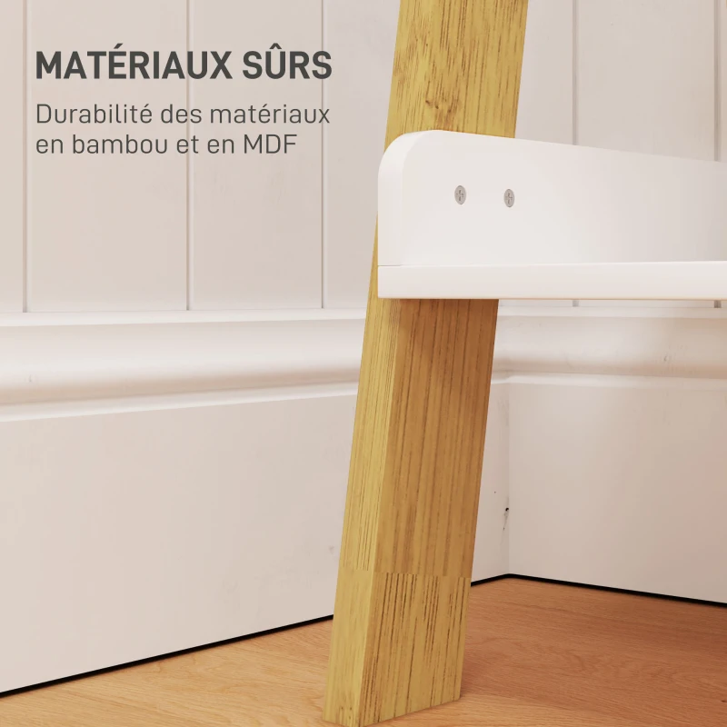 HOMCOM Étagère de rangement étagère échelle avec 2 étagères et 3 porte-serviettes pour chambre à coucher et salon, blanc