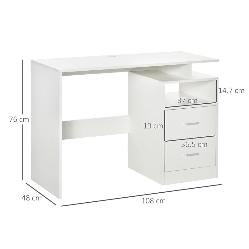 HOMCOM Scrivania PC Salvaspazio per Camera o Ufficio in Legno, 108x48x76cm - Bianco