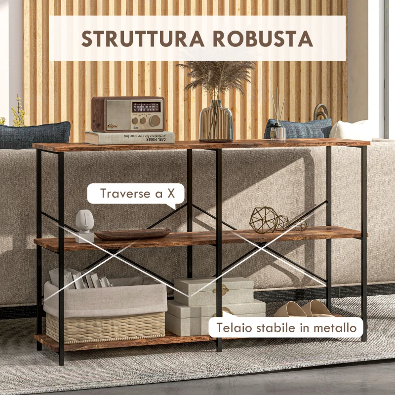 HOMCOM Scaffale Libreria dal Design Industriale con 3 Ripiani, Scaffalatura in Pannelli Truciolari e Telaio in Metallo, 120 x 30 x 76 cm