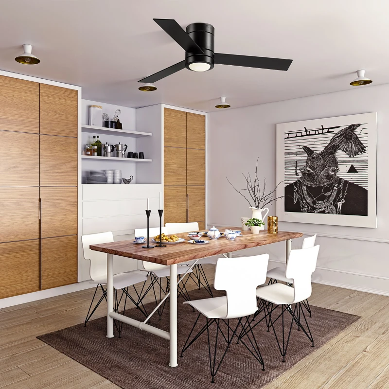 HOMCOM Ventilateur de plafond 2 en 1 avec lumière LED 3 vitesses silencieux - télécommande - diamètre 112 cm, noir