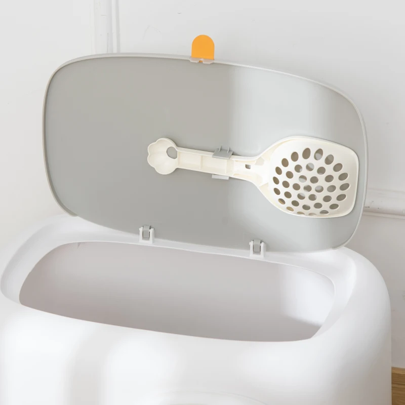 PawHut Bac à litière pour chat maison de toilette fermée avec couvercle et pelle, Plastique (PP), 55L x 40l x 39H cm, blanc