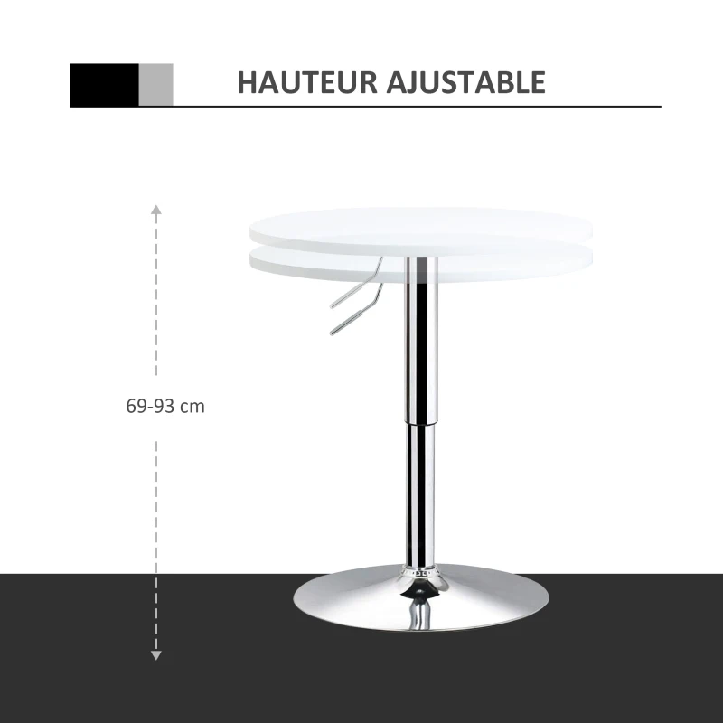 HOMCOM Table de bar ronde mange-debout table de bistro hauteur réglable 69-93 cm et plateau pivotant, base en métal