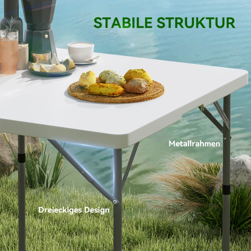 Outsunny Picknicktafel, Opvouwbare Campingtafel, In Twee Hoogtes Verstelbaar, voor Tuinfeesten, Kamperen, Kunststof, Metaal, Wit