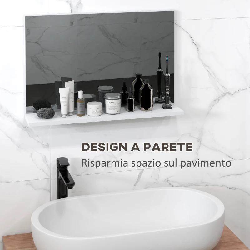 kleankin Specchio Bagno da Parete con Mensola Design Moderno e Multiuso, 60x12x40 cm, Bianco