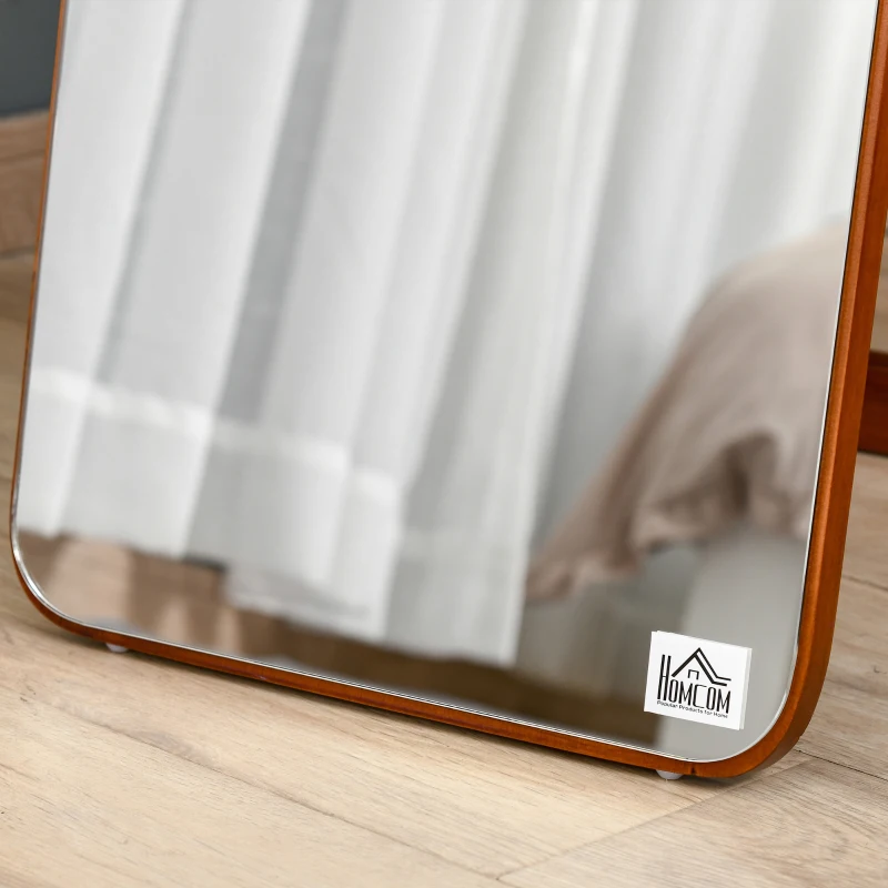 HOMCOM Grand miroir pleine longueur rectangulaire, 37 x 160 cm - miroir sur pied ou mural - pour chambre à coucher, salon et dressing, noyer clair