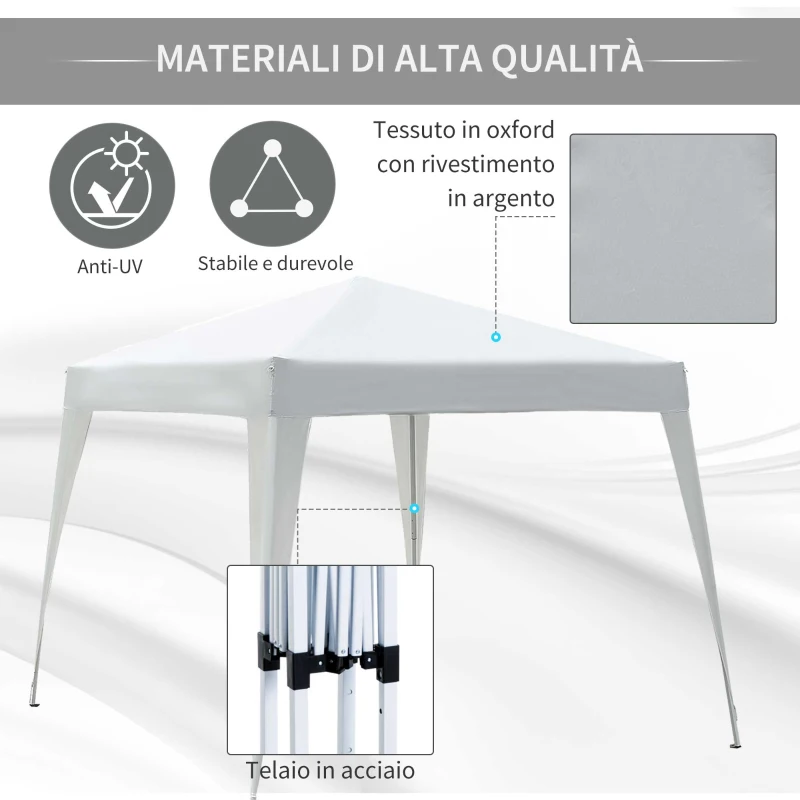Outsunny Gazebo Pieghevole da Giardino 2.4x2.4m con Struttura in Acciaio e Corde Antivento, Bianco