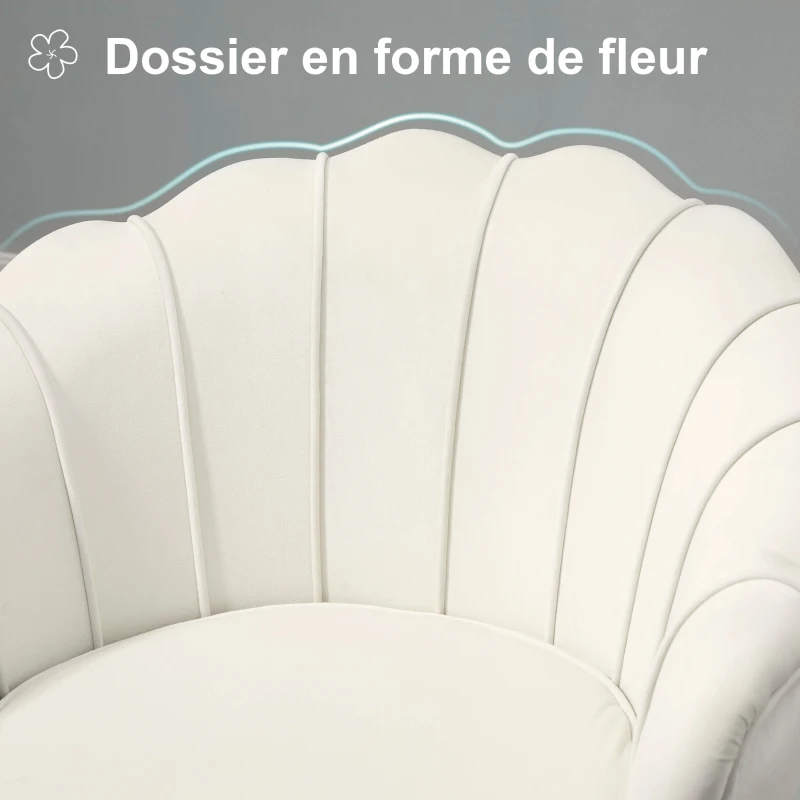 HOMCOM Fauteuil Coquillage Fauteuil Design dim. 79L x 77l x 77H cm Pieds dorés effilés Velours Blanc