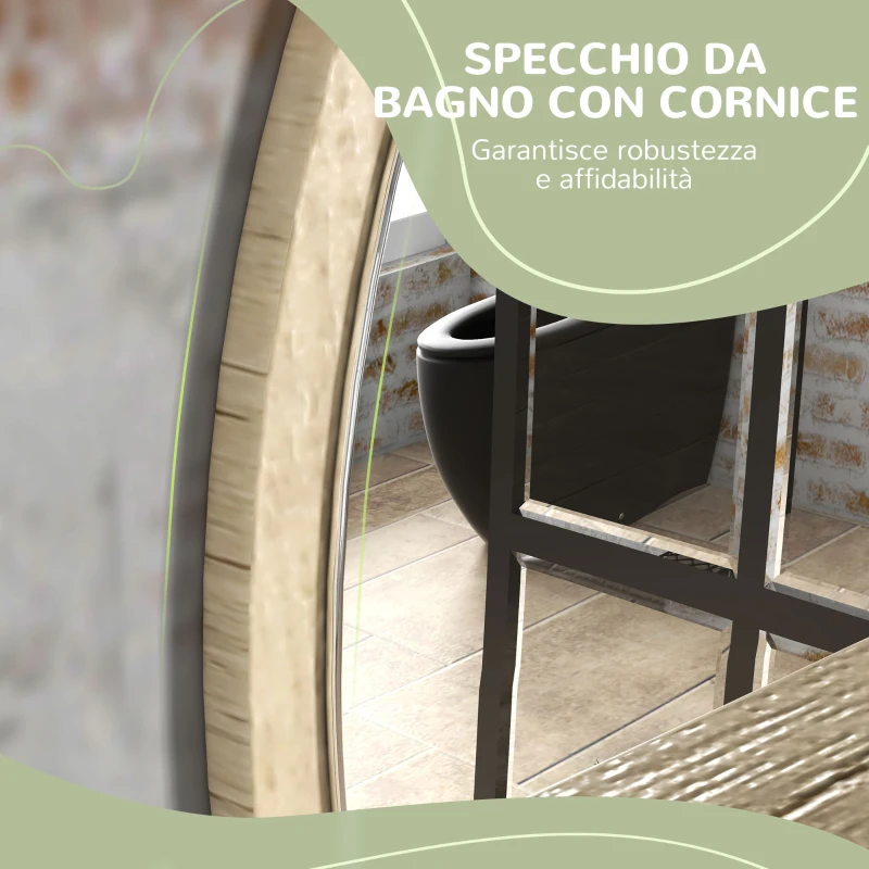 kleankin Specchio Bagno Rotondo in Truciolato e Vetro con Ripiano Portaoggetti e 2 Ganci Posteriori, Ø45x10 cm