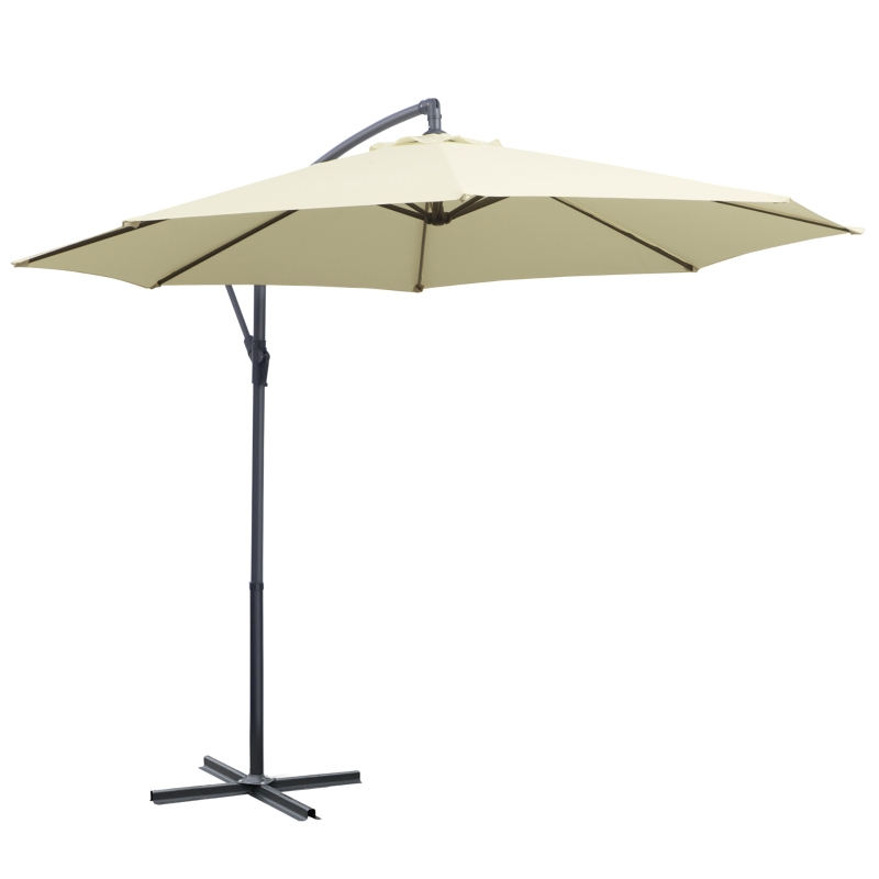 Outsunny Parasol déporté octogonal rabattable diamètre 3 m parasol de jardin avec pied en croix crème