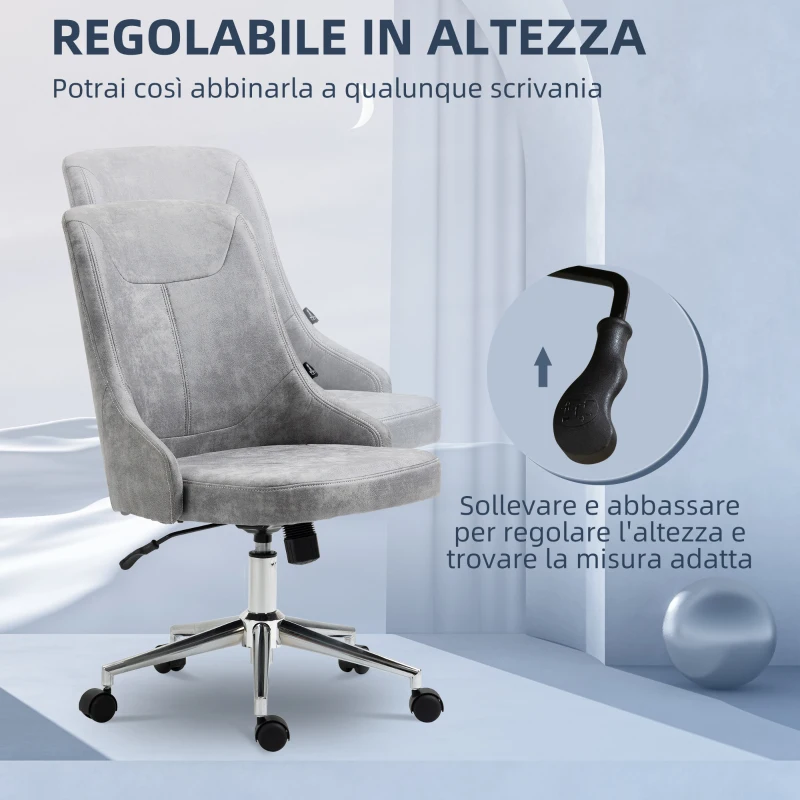 Vinsetto Sedia da Ufficio Regolabile in Altezza con Funzione Girevole e Inclinabile a 360°, 56x63x85-95 cm, Grigio