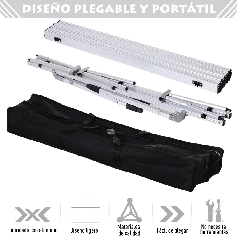 Outsunny Mesa de Pícnic Portátil de Aluminio con Altura Ajustable Estante y Bolsa de Transporte 120x69x59-78 cm Plata