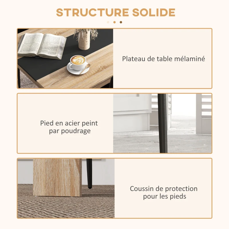 HOMCOM Ensemble de salle à manger 3 pièces avec 1 table carrée et 2 chaises style moderne noir