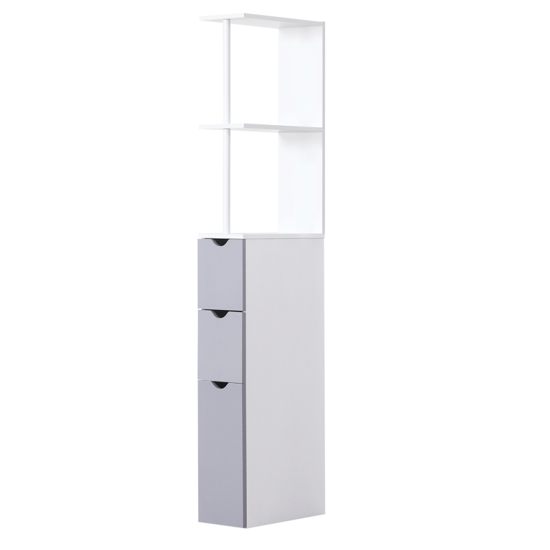 HOMCOM Tall Bathroom Cabinet, Freestanding Bathroom Storage Cabinet with 2-Tier Shelf and Drawers, Narrow Cupboard Storage Unit, White, Grey