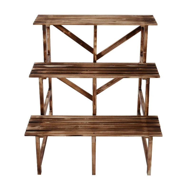 Outsunny Fioriera Portavasi a 3 Gradini in Legno di Abete in Grado di Supportare Fino a 80kg di Carico per Giardini, Terrazzi, Balconi e Appartamenti 80x80x78cm