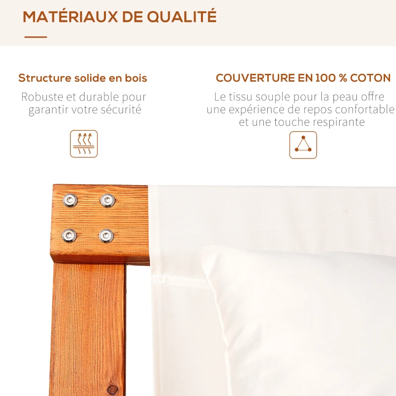 Outsunny Bain de Soleil transat Design à Bascule 2 Places 2 Coussins Inclus Bois mélèze pré-huilé Coton Blanc