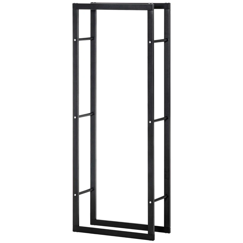 HOMCOM Soporte para Leña de Metal Estante de Leña Leñero de Exterior para Interior y Exterior Carga 100 kg 60x25x150 cm Negro