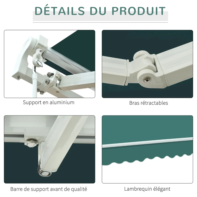 Outsunny Store banne Manuel rétractable alu. Angle Réglable Polyester imperméabilisé Haute densité 3,5L x 2,5l m vert