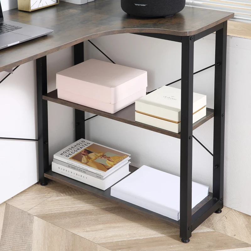 HOMCOM Scrivania Angolare Salvaspazio con 2 Ripiani per Ufficio e Casa, Scrivania Porta PC in Legno e Acciaio, Grigio Scuro