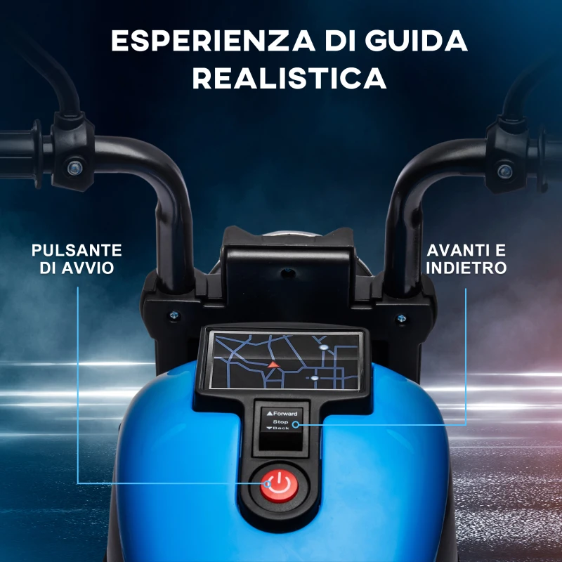 HOMCOM Moto Elettrica per Bambini 18-36 Mesi in PP e Metallo con Rotelle e Fanale, 76x42x57 cm, Blu e Nero