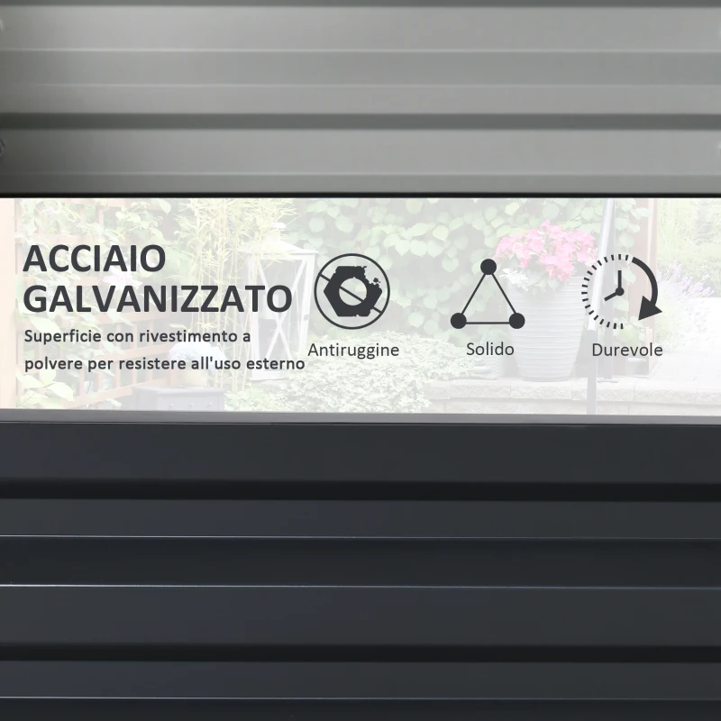 Outsunny Letto per Orto Rialzato a Fondo Aperto con Rivestimento, in Acciaio Zincato, 120x120x30 cm, Grigio