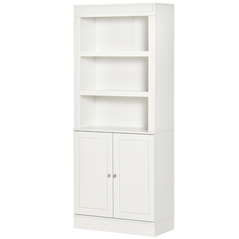 HOMCOM Kitchen Cupboard with 6-tier Shelving, Freestanding Storage Cabinet, Pantry Cupboard with 3 Open Compartments and Double-door Cabinet with Adjustable Shelves, White