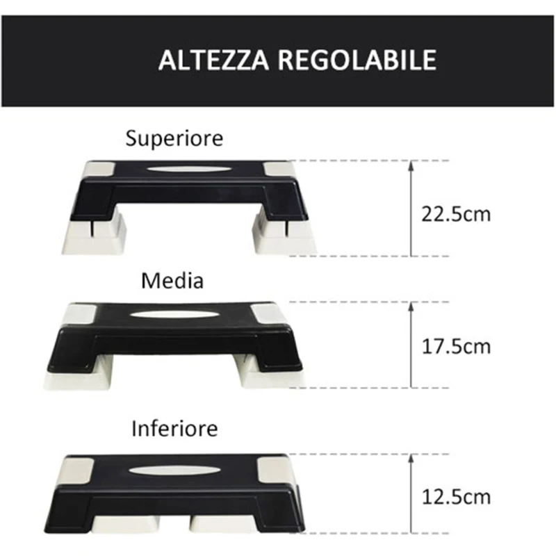 HOMCOM Stepper Professionale da Aerobica Fitness in Plastica 71 x 28 x 12.5cm/17.5cm/22.5cm Nero e Grigio