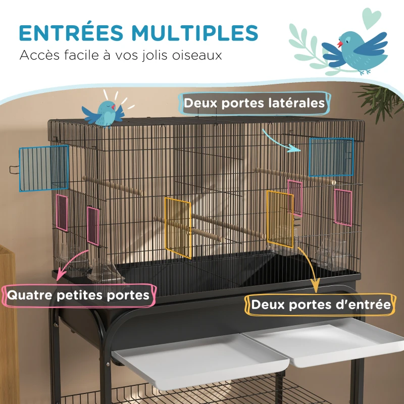 PawHut Grand cage oiseaux cage perroquet avec support roulettes pour cacatoès perruche canaris perroquet 85 x 49 x 119 cm noir