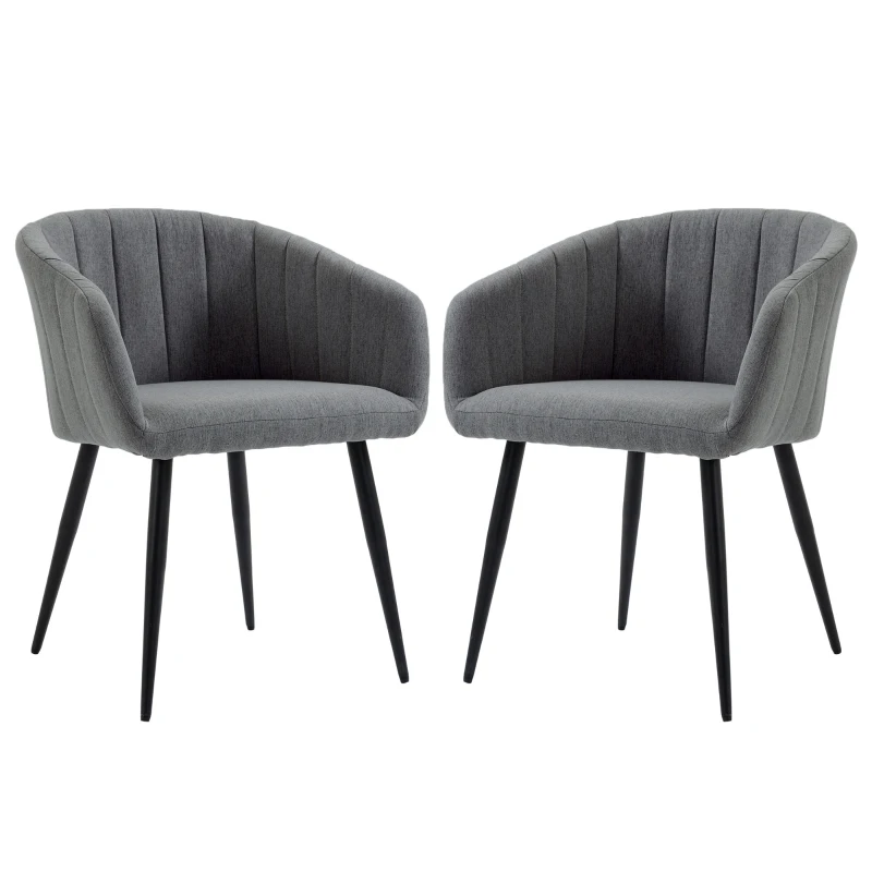 HOMCOM Set 2 Sedie Imbottite Moderne con Rivestimento in Tessuto per Soggiorno e Salotto, Grigio Scuro