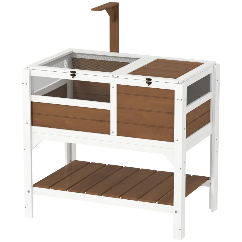 PawHut Wooden Tortoise House, with Shelter, Run, Shelf, Lamp Holder, Tray