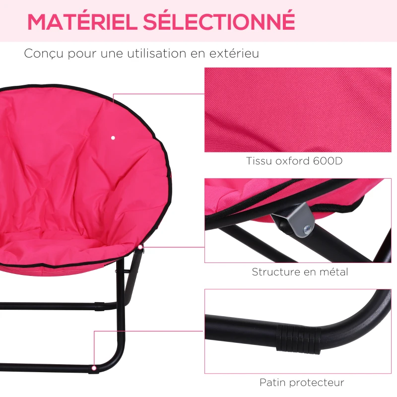 Outsunny Loveuse Fauteuil Rond de Jardin Fauteuil Lune papasan Pliable Grand Confort 80 x 80 x 75 cm Coussin fourni Oxford Rose