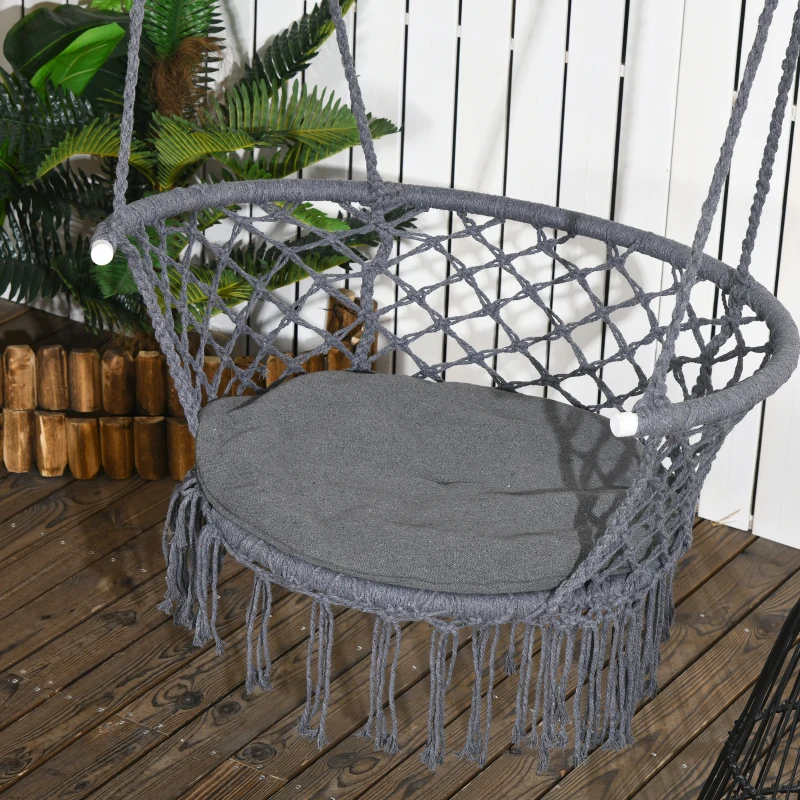 Outsunny Chaise suspendue hamac de voyage portable dim. 80L x 60l x 36H m macramé coton polyester gris