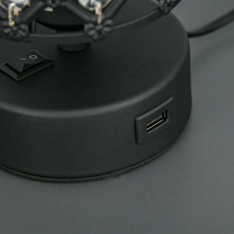 HOMCOM Lampada da Tavolo con Paralume in Cristallo e 2 Porte USB, Luce Regolabile Ф10.8x30cm, Nero