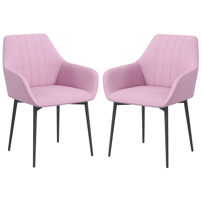 HOMCOM Pack de 2 Sillas de Cocina con Respaldo Reposabrazos y Patas de Metal para Salón 59,5x56,5x81 cm Rosa