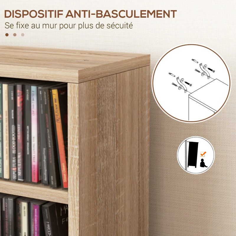 HOMCOM Lot de 2 étagères colonnes armoire de rangement CD-DVD 12 compartiments 21 x 22,5 x 88,5 cm capacité 204 CD chêne