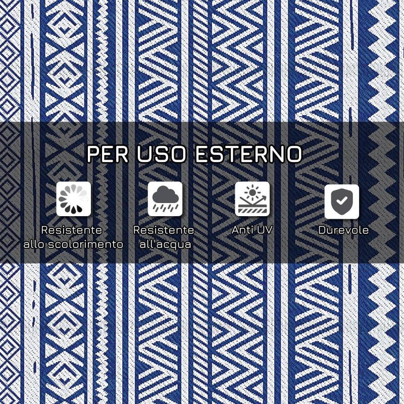 Outsunny Tappeto per Esterno 182x274 cm Pieghevole e Reversibile, in Polipropilene Blu e Bianco