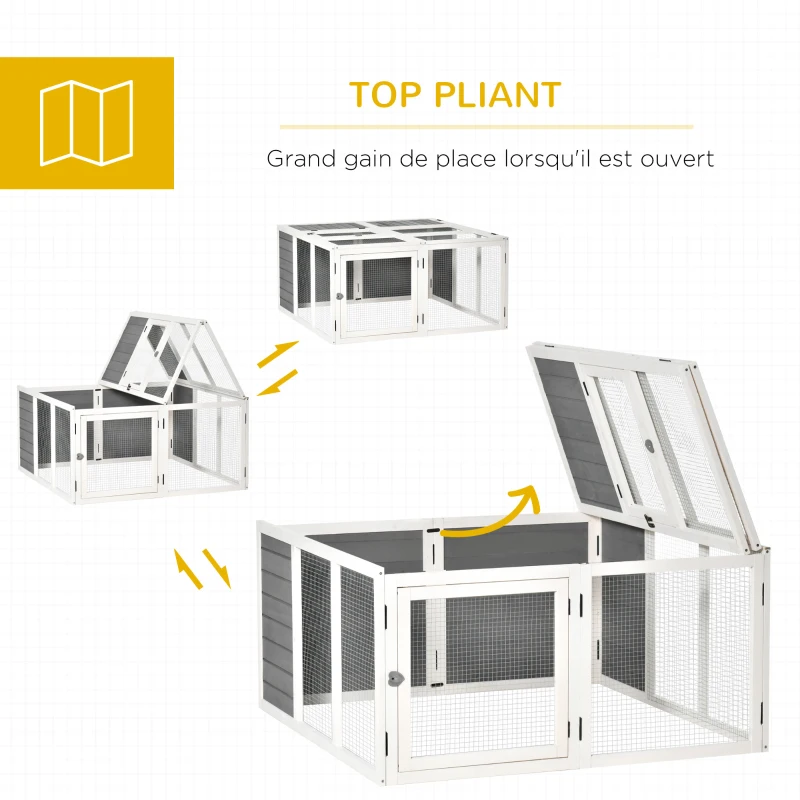 PawHut Clapier à lapin toit ouvrant porte verrouillable en bois et métal pour 2-4 lapins 120 x 120 x 60 cm gris