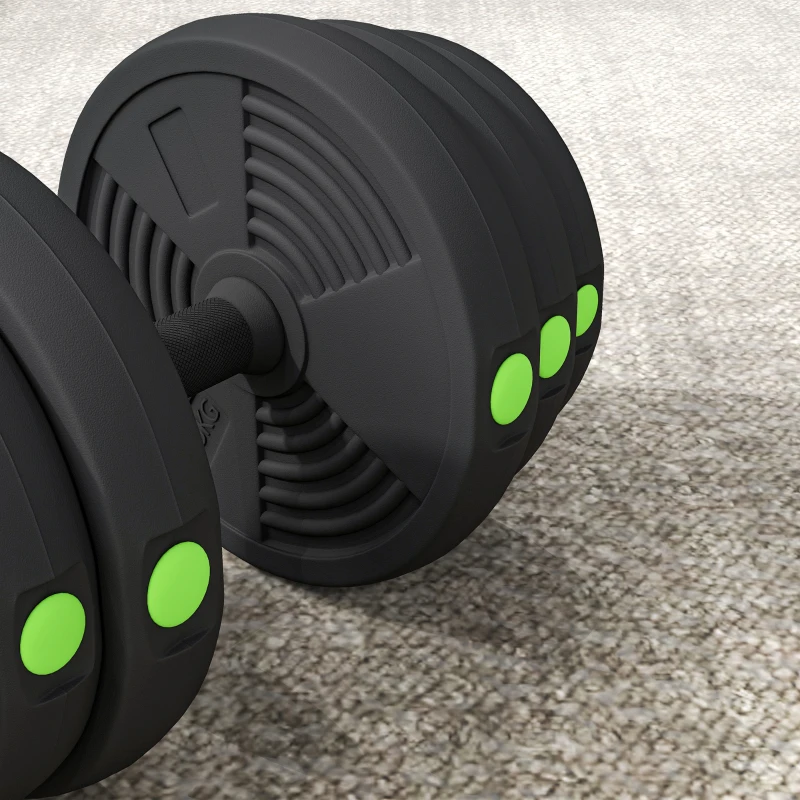 SPORTNOW Kit de Mancuernas 30kg 2 en 1 con Barra de Pesas Mango Antideslizante para Entrenamiento de Fuerza Negro Verde