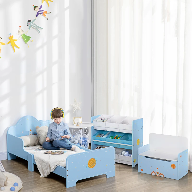ZONEKIZ Organizador de Juguetes con 9 Cajas de Tela no Tejida Extraíbles para Dormitorio Guardería 63x30x60 cm Azul