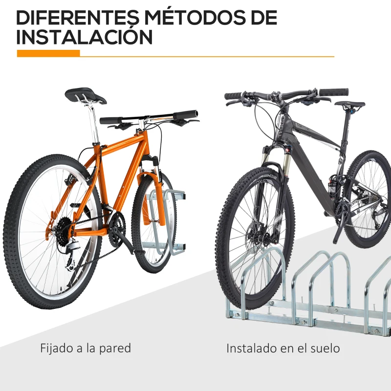 HOMCOM Soporte para Aparcar 3 Bicicletas Aparcamiento 3 Bicicletas para Suelo y Pared Garaje Almacenamiento Acero 70,5x33x27cm Plata