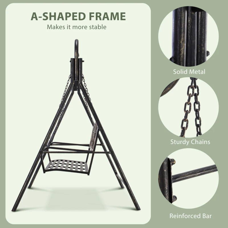 Outsunny 2 Seater Metal Swing Bench, Garden Swing Chair, Weather Resistant, for Patio, Yard