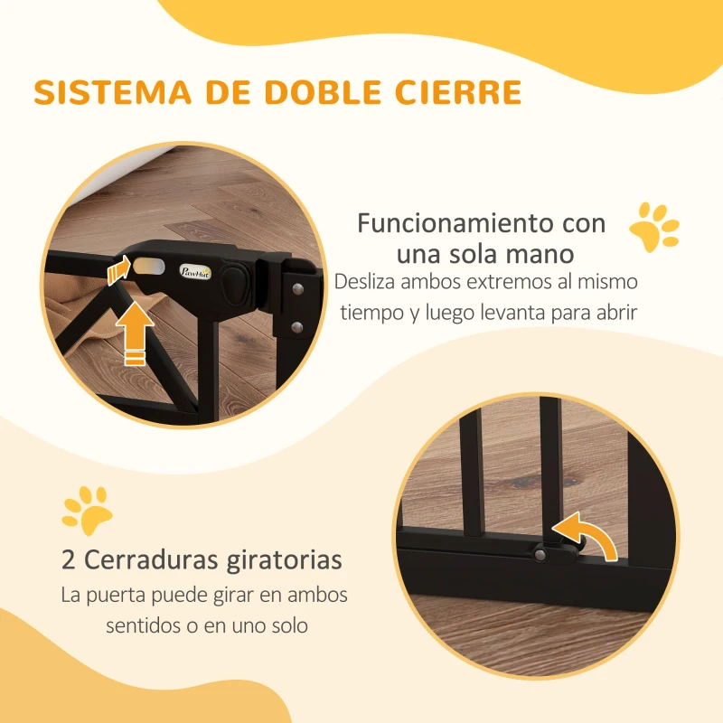 PawHut Barrera para Mascotas Extensible con Cierre Automático y Sistema de Doble Bloqueo 74-100x76 cm Negro