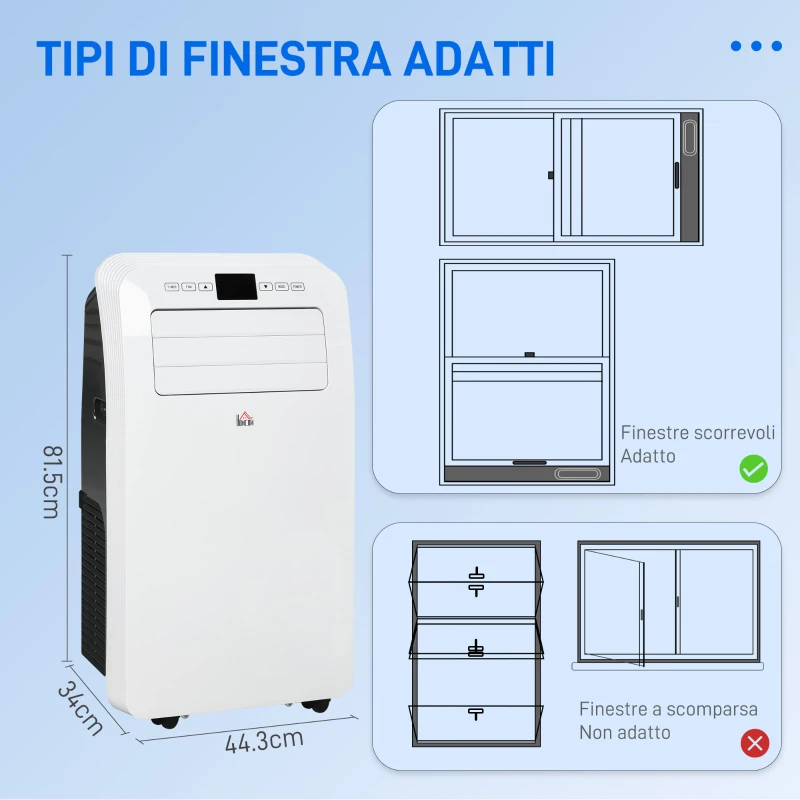 HOMCOM Condizionatore Portatile con Timer, 3 Modalità e 3 Velocità, in Plastica ABS, 44.3x34x81.5 cm, Bianco