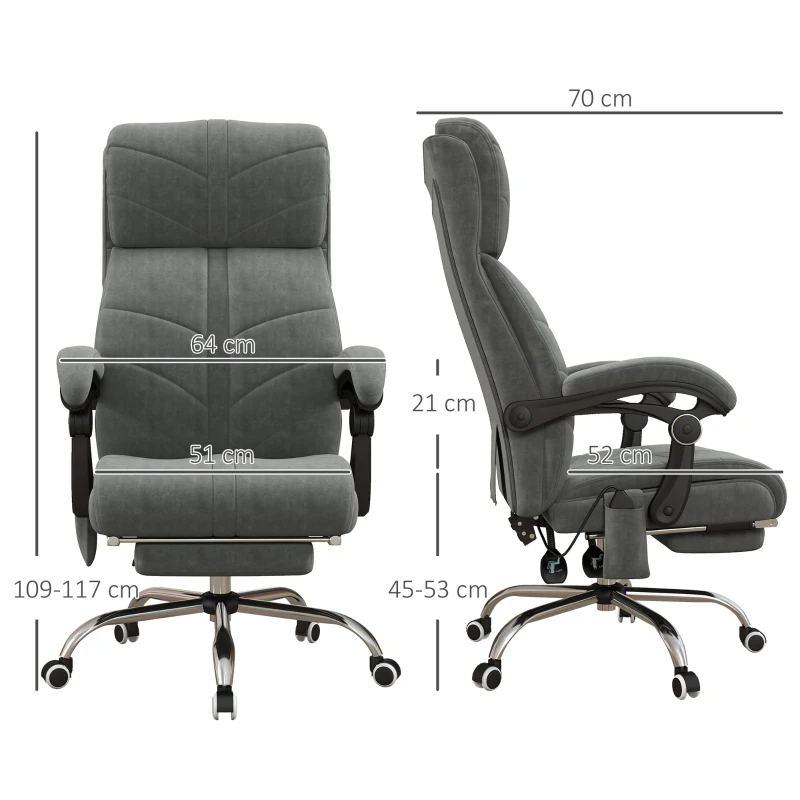 Vinsetto Fauteuil chaise de bureau massant chauffant inclinable avec repose-pieds intégré 5 roulettes gris